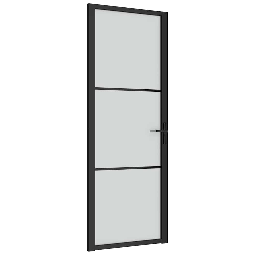Porta Interna 76x201,5 cm Nero Opaco Vetro Temperato e Alluminio