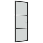 Porta Interna 76x201,5 cm Nero Opaco Vetro Temperato e Alluminio
