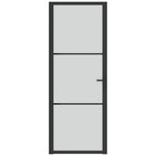 Porta Interna 76x201,5 cm Nero Opaco Vetro Temperato e Alluminio