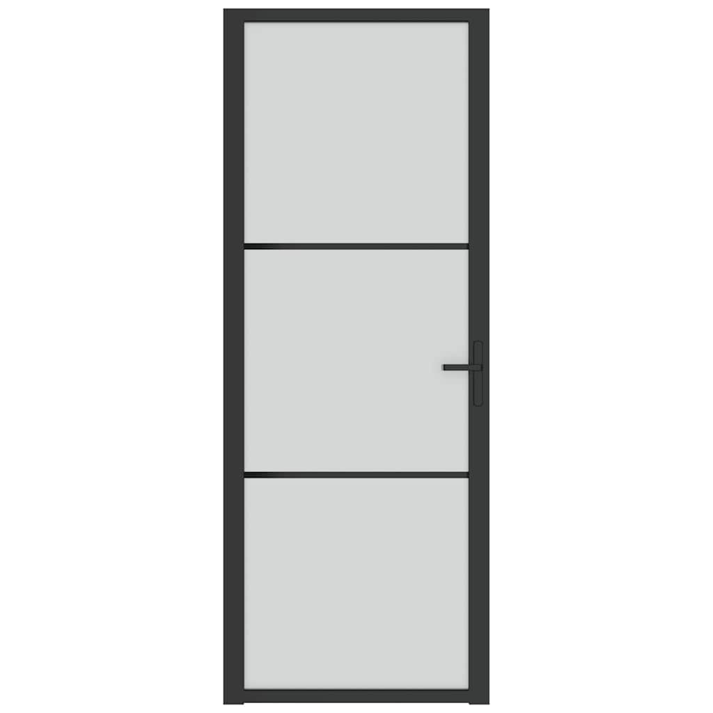 Porta Interna 76x201,5 cm Nero Opaco Vetro Temperato e Alluminio