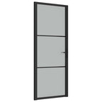 Porta Interna 83x201,5 cm Nero Opaco Vetro Temperato e Alluminio