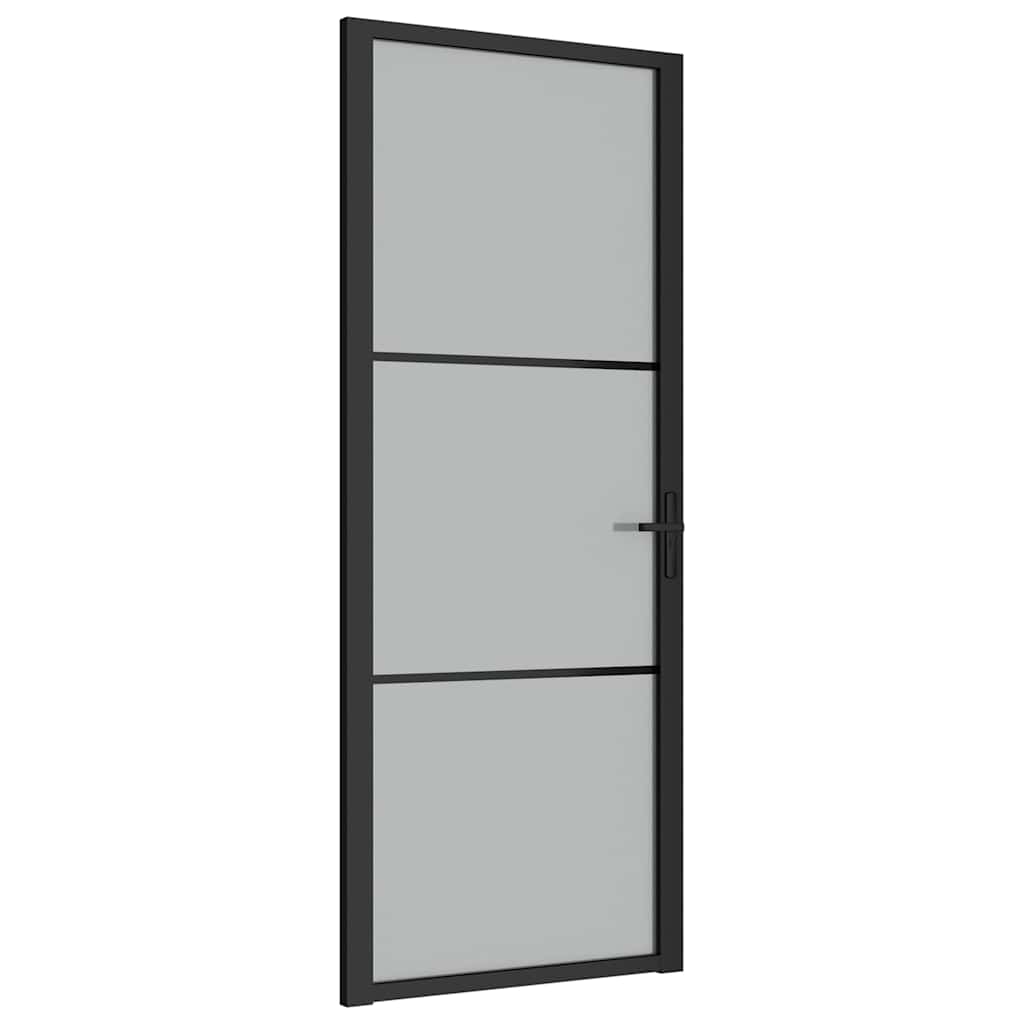 Porta Interna 83x201,5 cm Nero Opaco Vetro Temperato e Alluminio