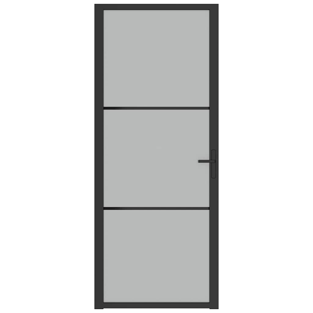 Porta Interna 83x201,5 cm Nero Opaco Vetro Temperato e Alluminio