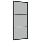 Porta Interna 93x201,5 cm Nero Opaco Vetro Temperato e Alluminio