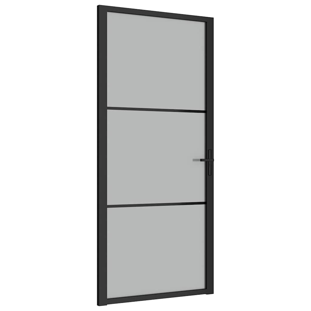 Porta Interna 93x201,5 cm Nero Opaco Vetro Temperato e Alluminio