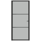 Porta Interna 93x201,5 cm Nero Opaco Vetro Temperato e Alluminio