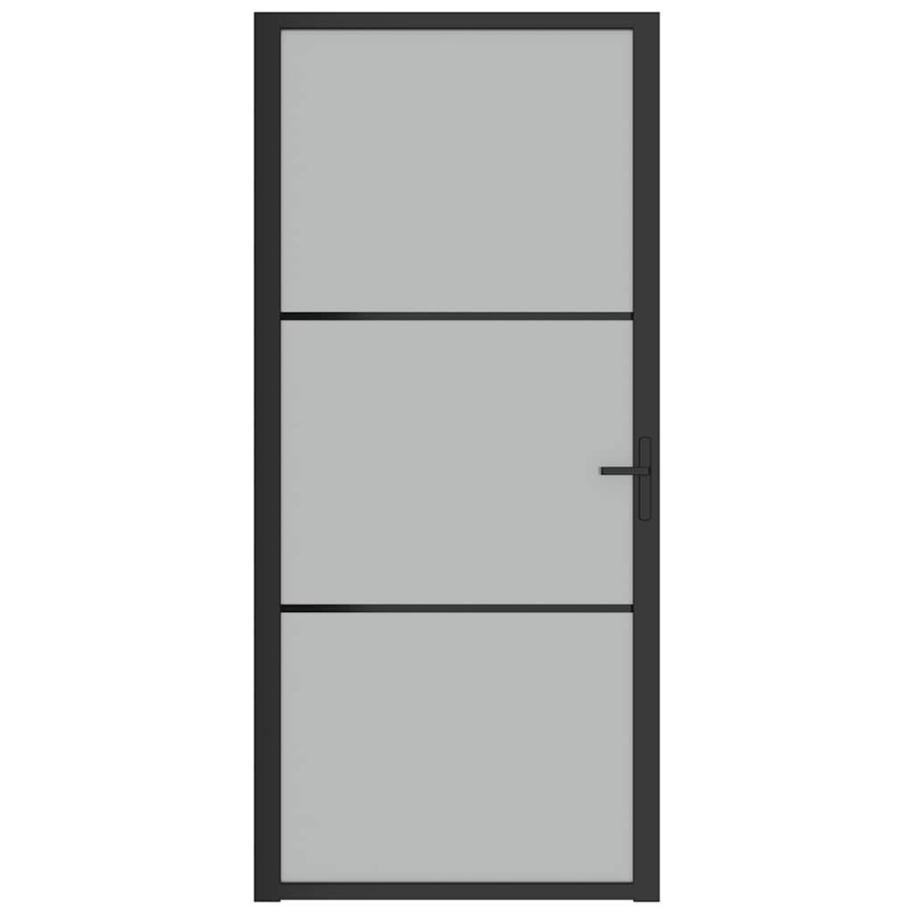 Porta Interna 93x201,5 cm Nero Opaco Vetro Temperato e Alluminio