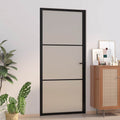 Porta Interna 93x201,5 cm Nero Opaco Vetro Temperato e Alluminio