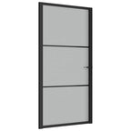 Porta Interna 102,5x201,5 cm Nero Opaco Vetro Temperato e Alluminio