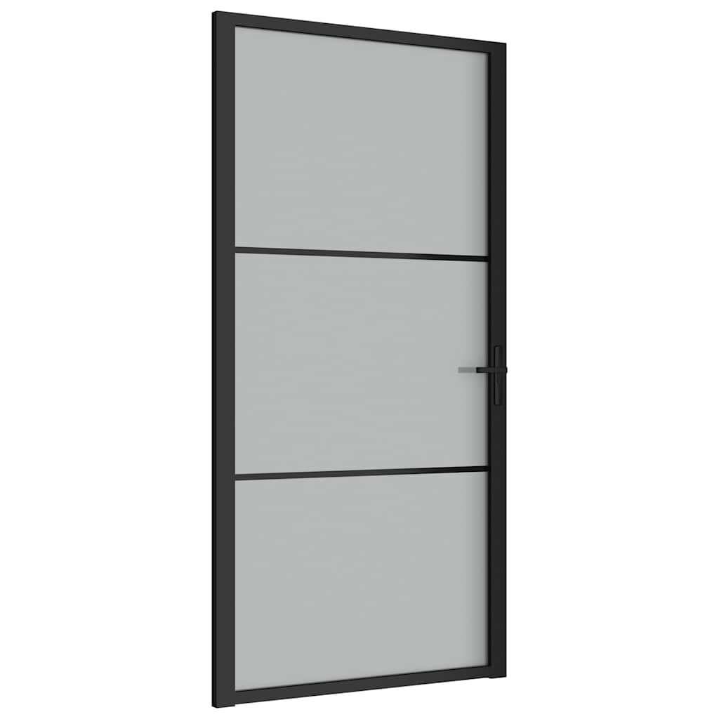 Porta Interna 102,5x201,5 cm Nero Opaco Vetro Temperato e Alluminio