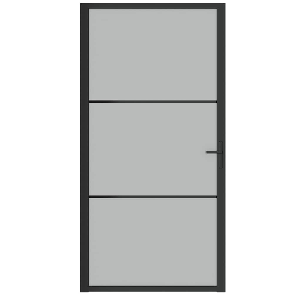 Porta Interna 102,5x201,5 cm Nero Opaco Vetro Temperato e Alluminio