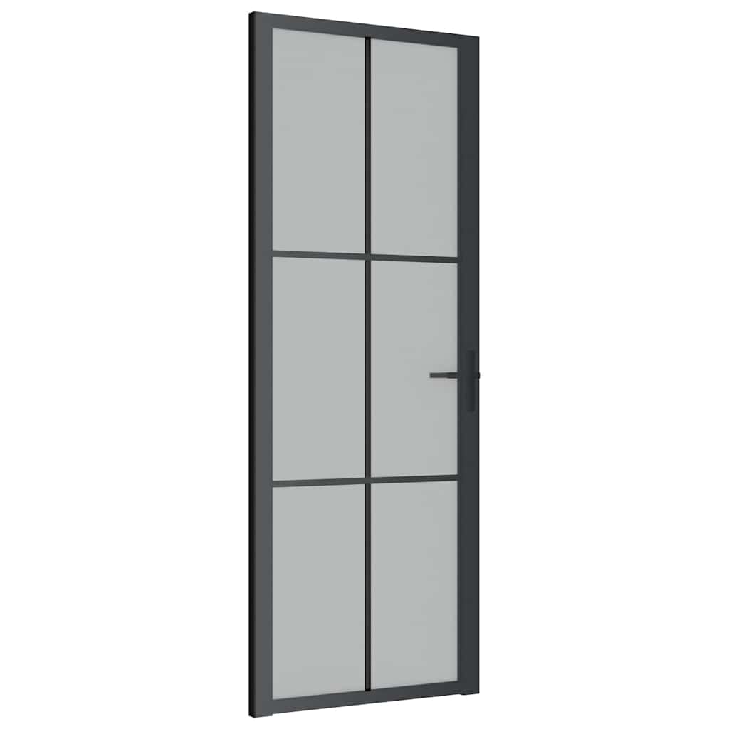 Porta Interna 76x201,5 cm Vetro Opaco e Alluminio Nero