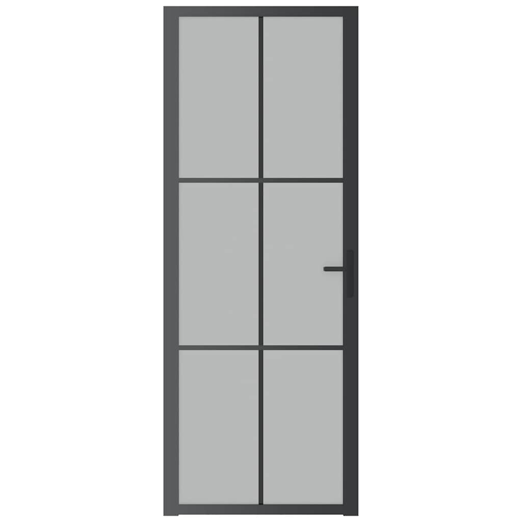 Porta Interna 76x201,5 cm Vetro Opaco e Alluminio Nero