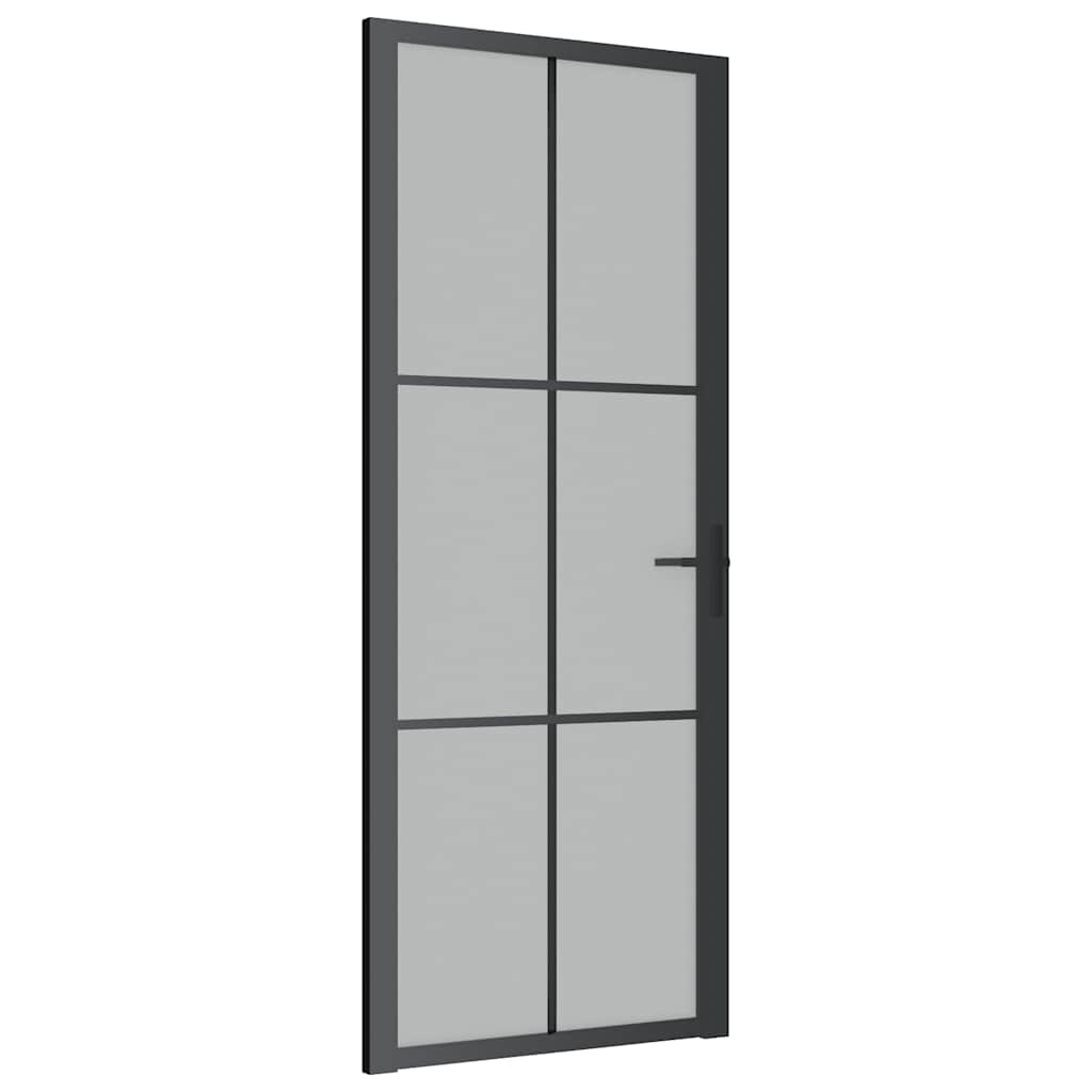 Porta Interna 83x201,5 cm Nero Opaco Vetro Temperato e Alluminio