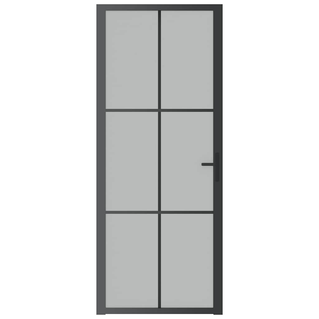Porta Interna 83x201,5 cm Nero Opaco Vetro Temperato e Alluminio