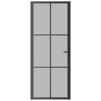 Porta Interna 83x201,5 cm Nero Opaco Vetro Temperato e Alluminio