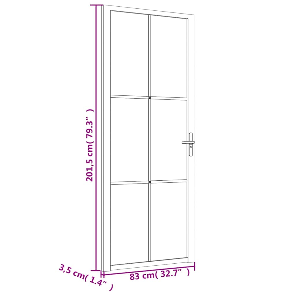 Porta Interna 83x201,5 cm Nero Opaco Vetro Temperato e Alluminio