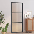 Porta Interna 83x201,5 cm Nero Opaco Vetro Temperato e Alluminio