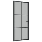 Porta Interna 93x201,5 cm Nero Opaco Vetro Temperato e Alluminio