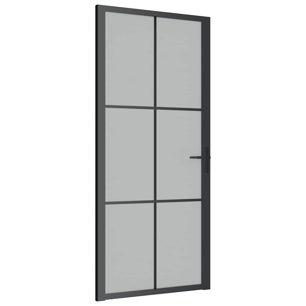 Porta Interna 93x201,5 cm Nero Opaco Vetro Temperato e Alluminio