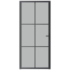Porta Interna 93x201,5 cm Nero Opaco Vetro Temperato e Alluminio