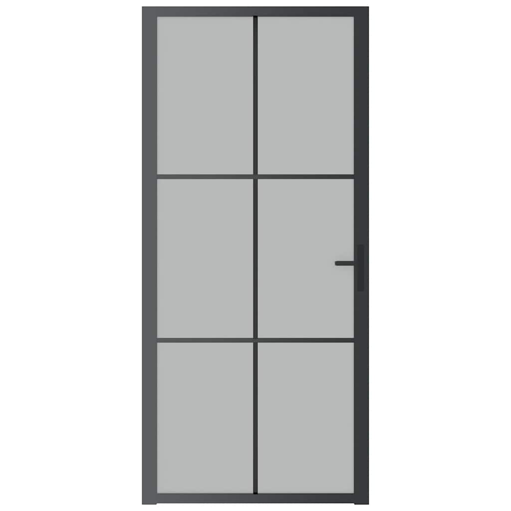 Porta Interna 93x201,5 cm Nero Opaco Vetro Temperato e Alluminio