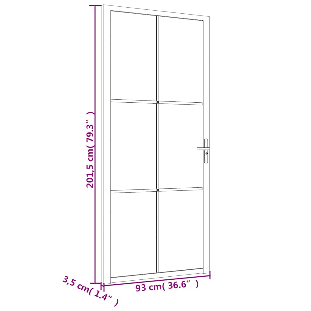 Porta Interna 93x201,5 cm Nero Opaco Vetro Temperato e Alluminio