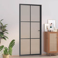 Porta Interna 93x201,5 cm Nero Opaco Vetro Temperato e Alluminio