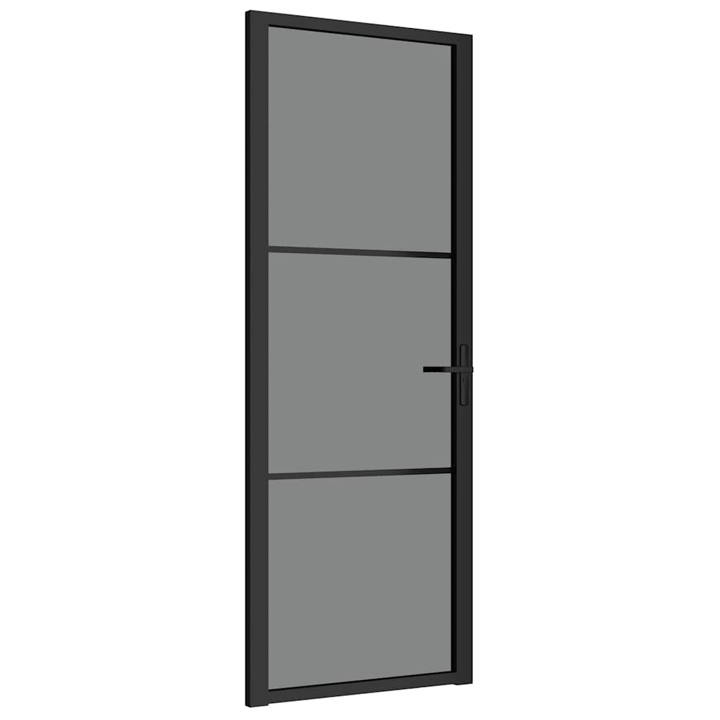 Porta Interna 76x201,5 cm Nero Opaco Vetro Temperato ESG e Alluminio