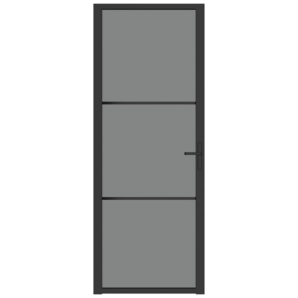 Porta Interna 76x201,5 cm Nero Opaco Vetro Temperato ESG e Alluminio