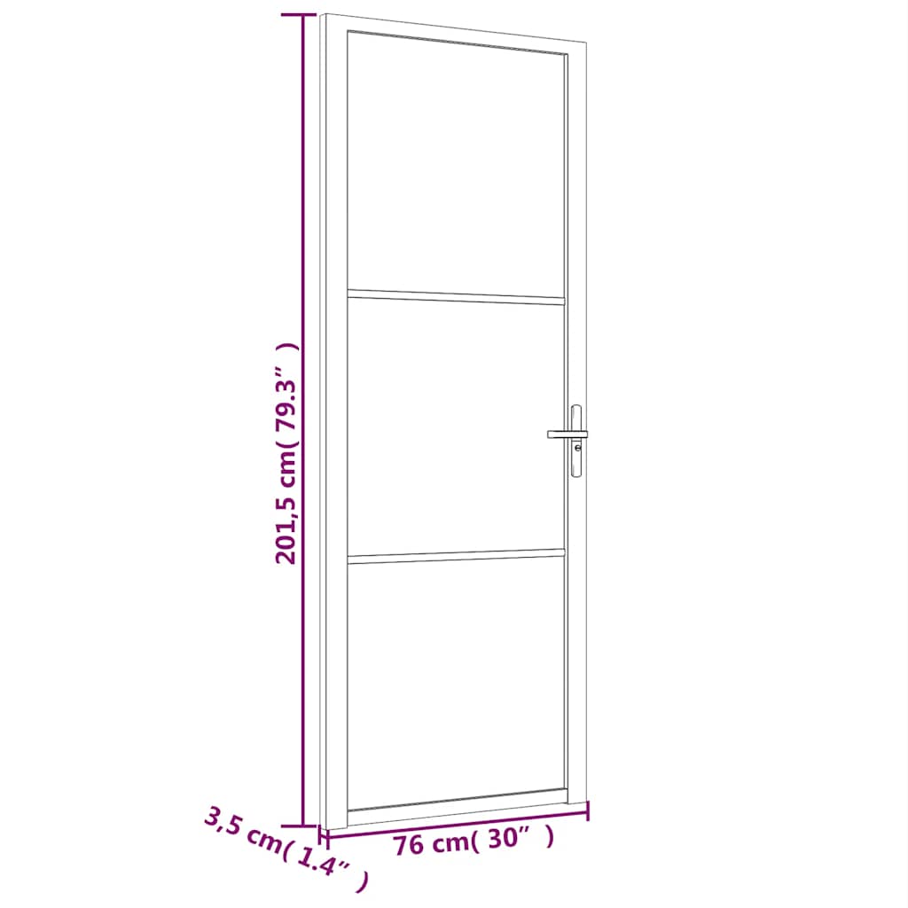Porta Interna 76x201,5 cm Nero Opaco Vetro Temperato ESG e Alluminio
