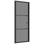 Porta Interna 83x201,5 cm Nero Opaco Vetro Temperato ESG e Alluminio