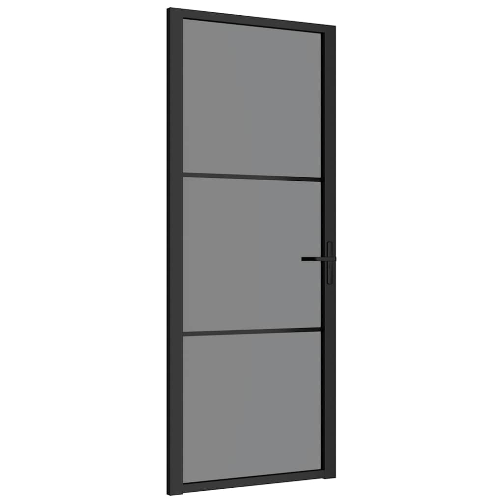 Porta Interna 83x201,5 cm Nero Opaco Vetro Temperato ESG e Alluminio