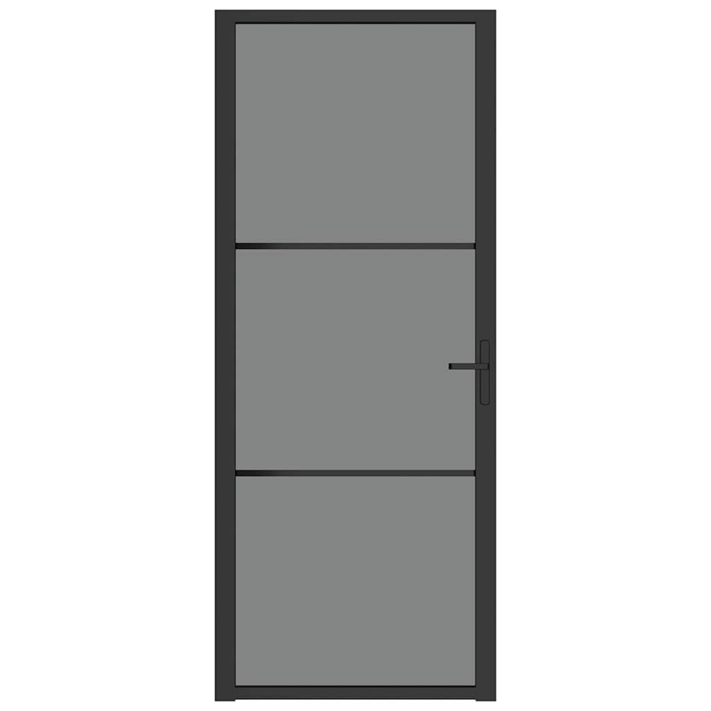 Porta Interna 83x201,5 cm Nero Opaco Vetro Temperato ESG e Alluminio