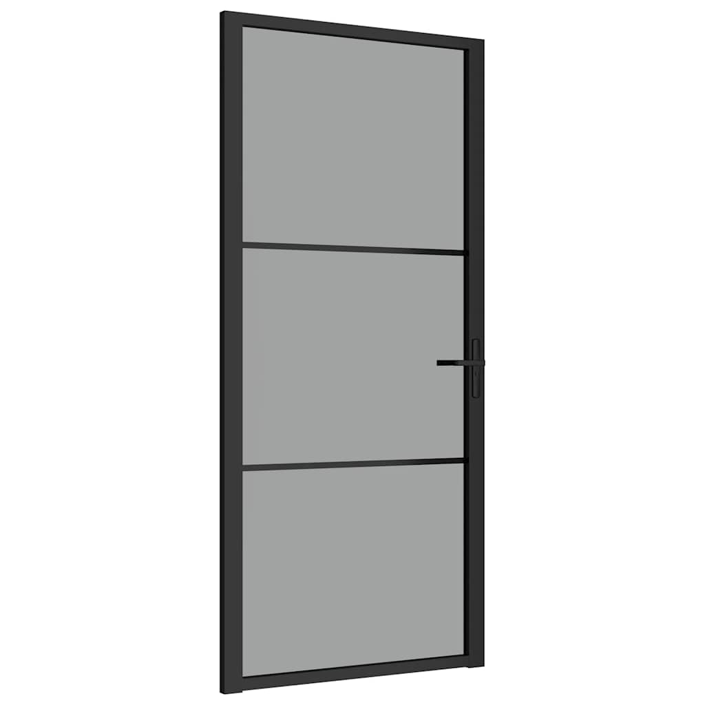 Porta Interna 93x201,5 cm Nera Vetro ESG Temperato e Alluminio