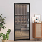 Porta Interna 93x201,5 cm Nera Vetro ESG Temperato e Alluminio