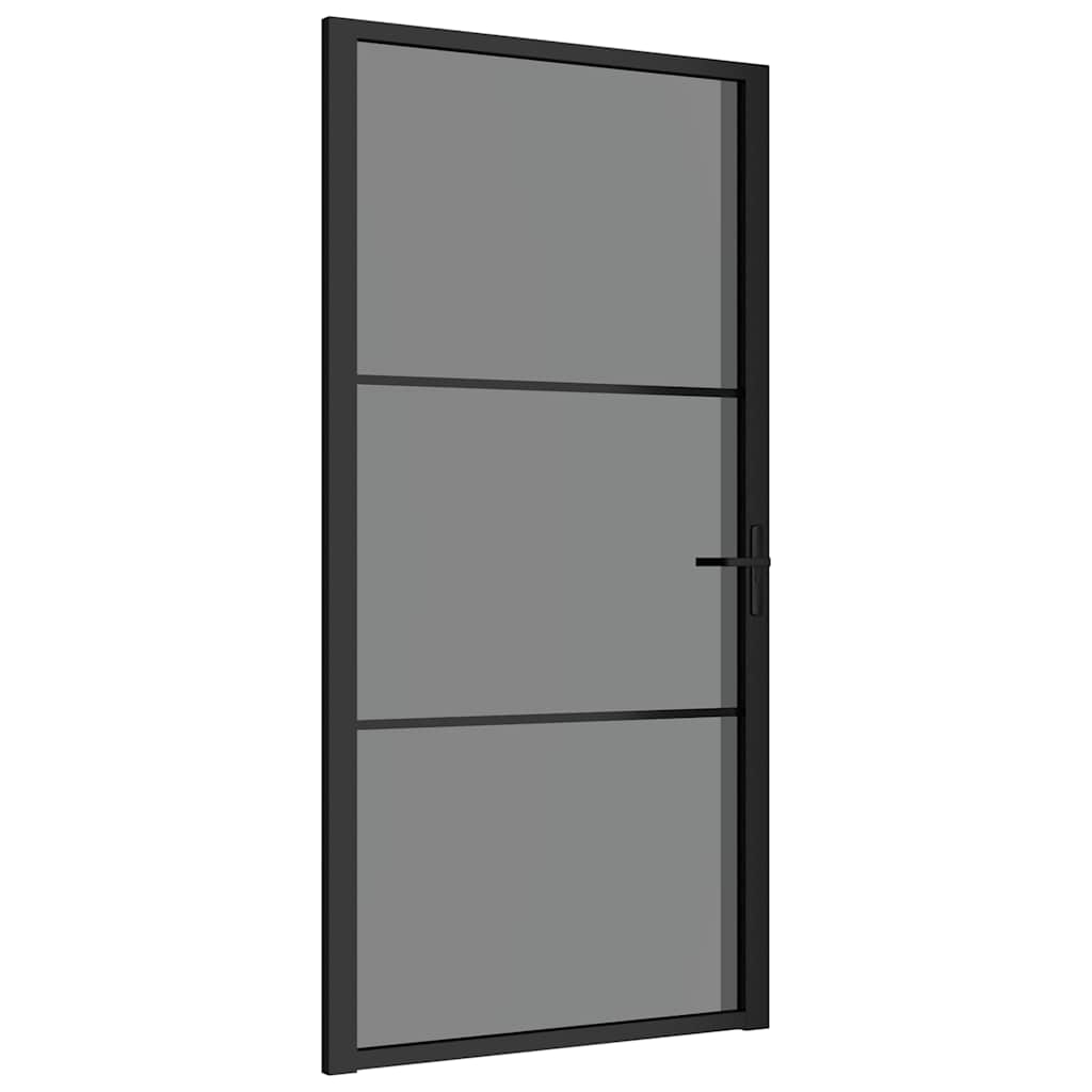Porta Interna 102,5x201,5 cm Nera in Vetro Temperato ESG e Alluminio