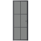 Porta Interna 76x201,5 cm Nera in Vetro Temperato ESG e Alluminio