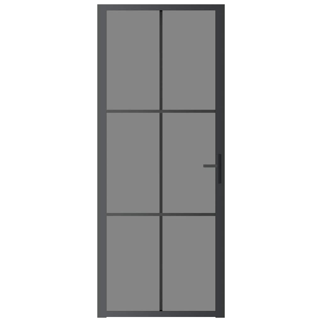 Porta Interna 83x201,5 cm Nera in Vetro Temperato ESG e Alluminio
