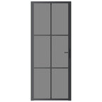 Porta Interna 83x201,5 cm Nera in Vetro Temperato ESG e Alluminio