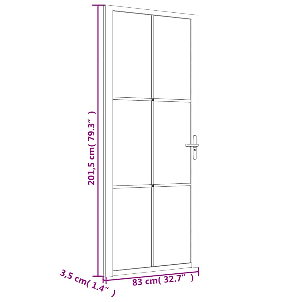 Porta Interna 83x201,5 cm Nera in Vetro Temperato ESG e Alluminio
