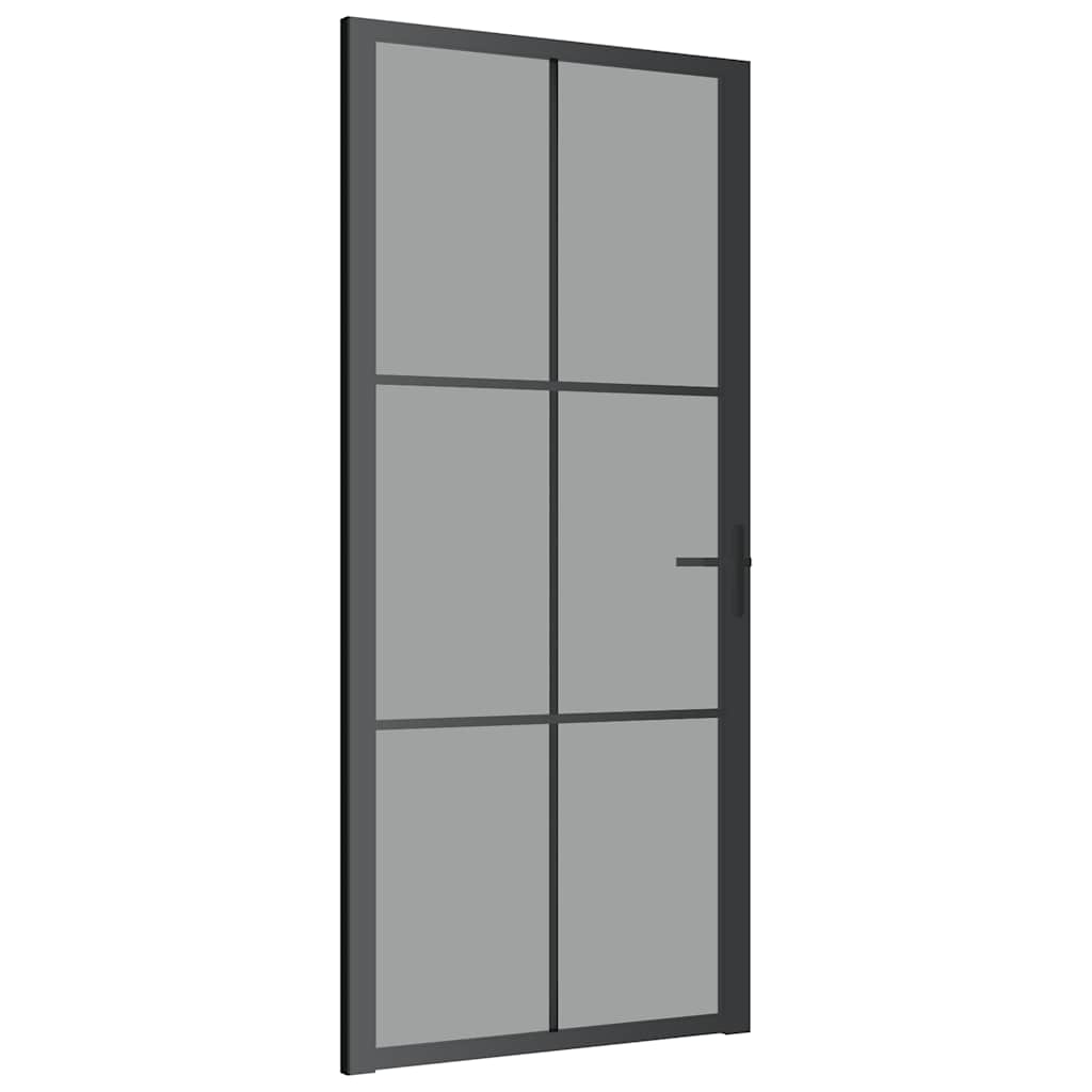 Porta Interna 93x201,5 cm Nera in Vetro Temperato ESG e Alluminio