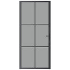 Porta Interna 93x201,5 cm Nera in Vetro Temperato ESG e Alluminio