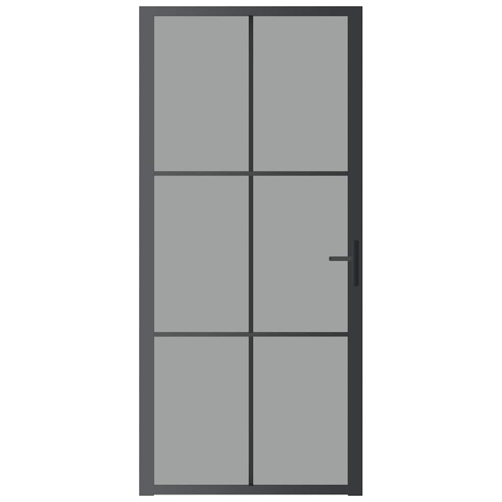 Porta Interna 93x201,5 cm Nera in Vetro Temperato ESG e Alluminio
