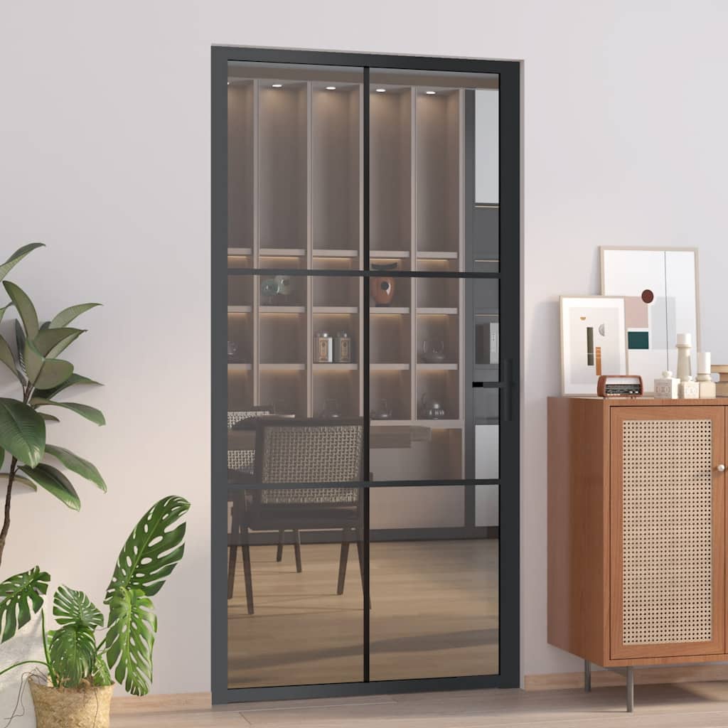 Porta Interna 102,5x201,5 cm Nera in Vetro Temperato ESG e Alluminio