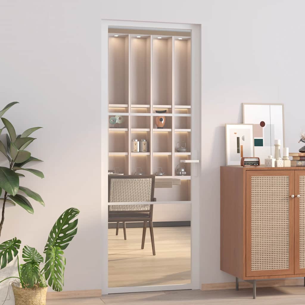 Porta Interna 76x201,5 cm Bianca Vetro Temperato ESG e Alluminio
