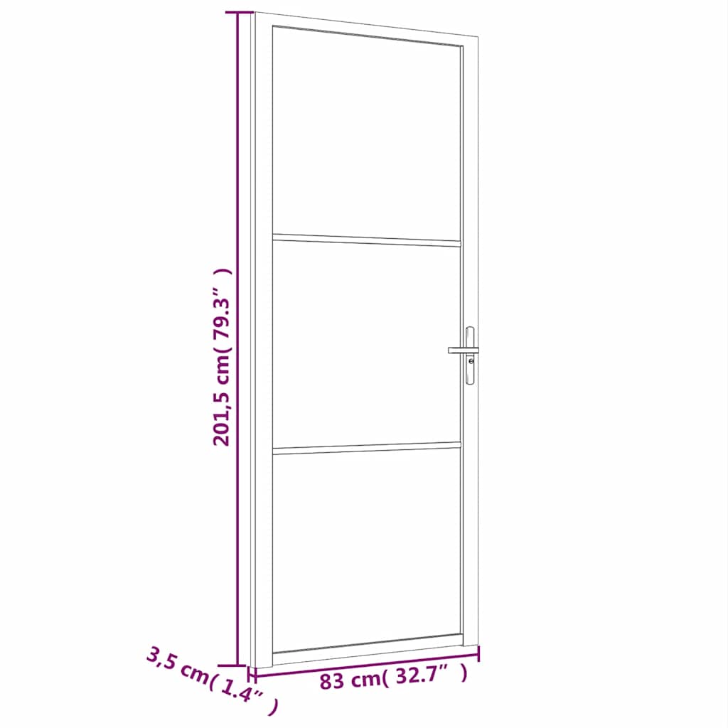 Porta Interna 83x201,5 cm Bianca Vetro Temperato ESG e Alluminio