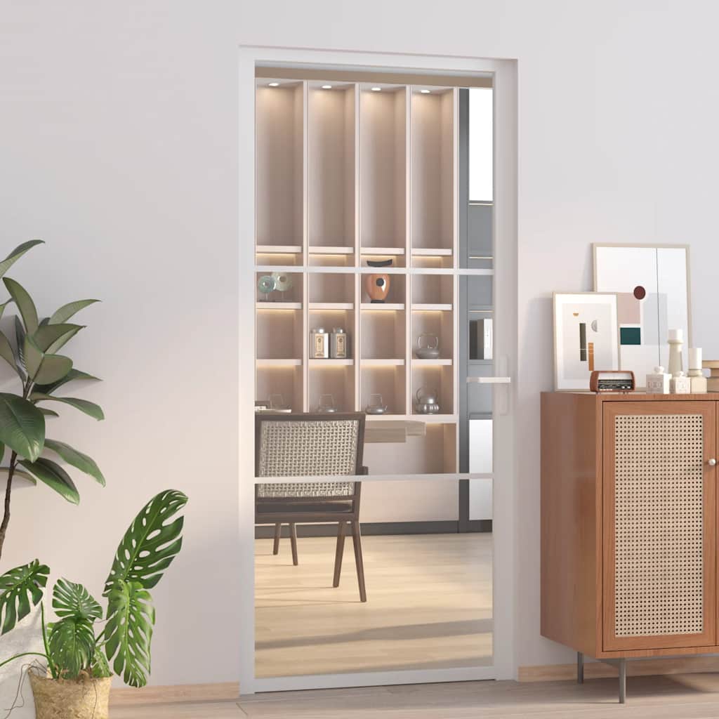 Porta Interna 93x201,5 cm Bianca Vetro Temperato ESG e Alluminio