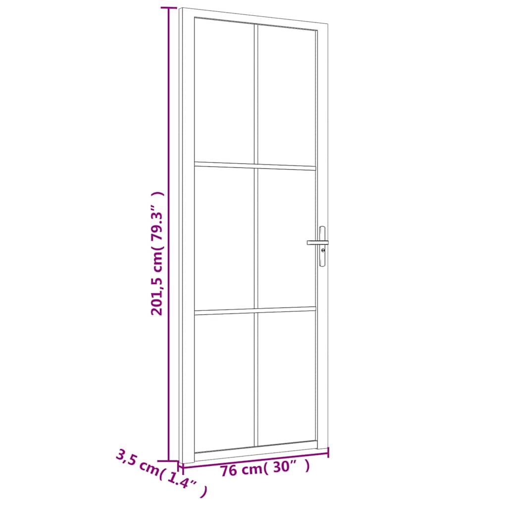 Porta Interna 76x201,5 cm Bianca Vetro Temperato ESG e Alluminio