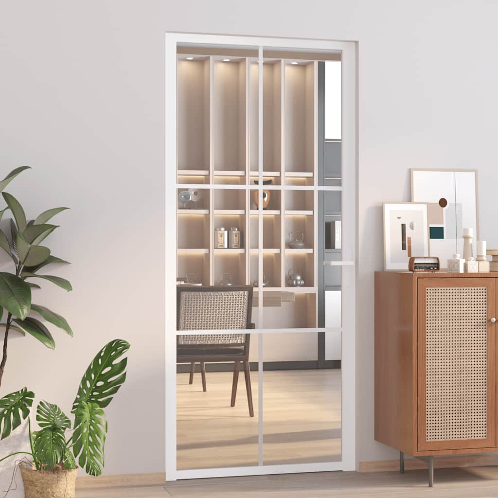 Porta Interna 93x201,5 cm Bianca in Vetro Temperato ESG e Alluminio